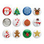 Assorted Christmas pinback buttons with Santa, tree, snowflake, reindeer, snowman, star