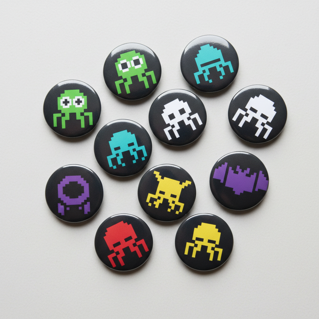 10 Pcs Space Invaders Pinback 1.25-inch