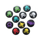 Set of 10 round pixel space invader pinback buttons, assorted neon colors