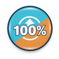 Round Hundred Percent icon pinback with blue-orange 100% logo and black border