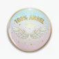 2.25-inch angel pinback with '100% ANGEL' text and pastel wing graphic