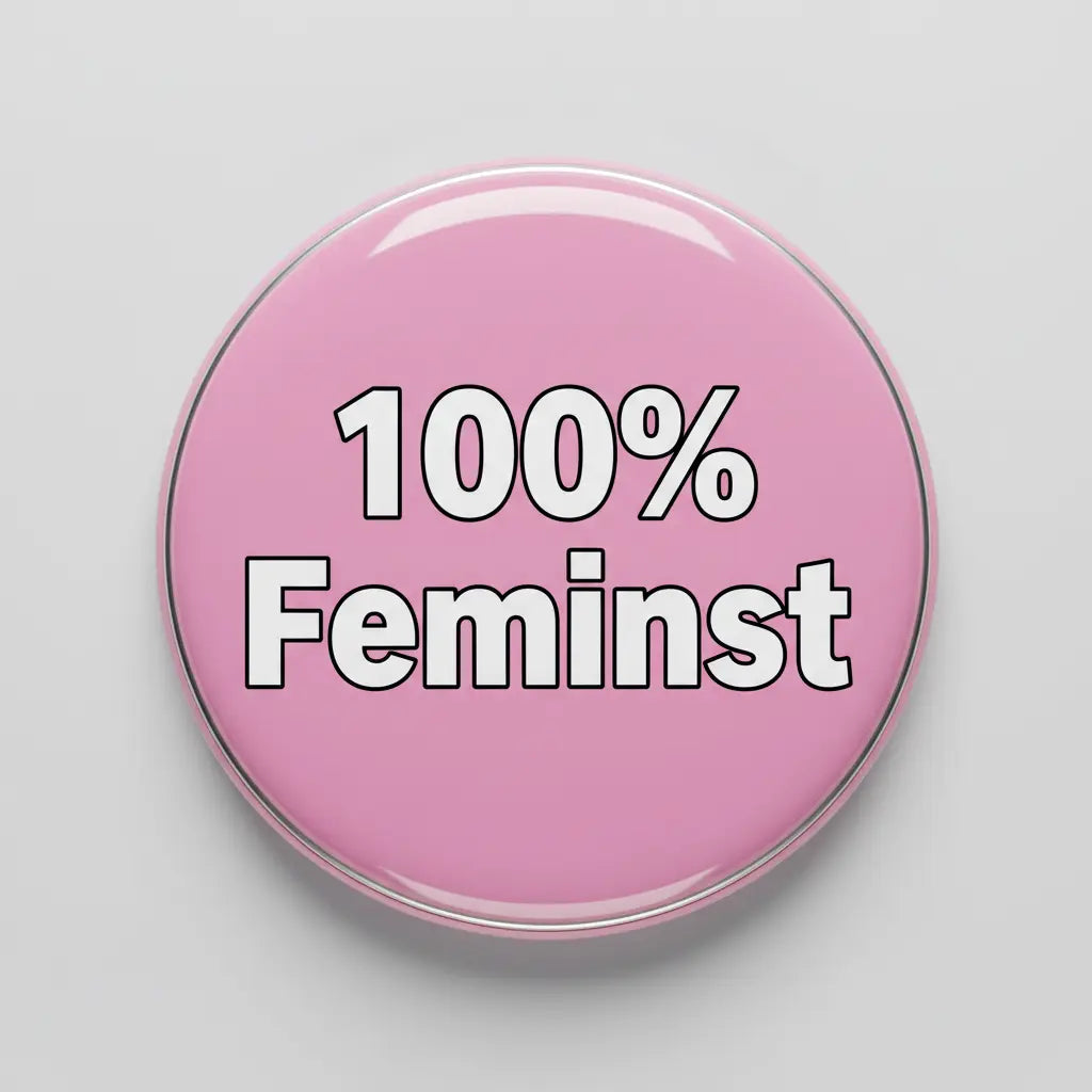 100 percent Feminist Button Pinback 2.25-inch pink