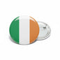 Irish flag pinback button, circular green white orange with silver metal back