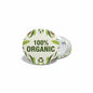 Round 2.25-inch pinback button, '100% ORGANIC' with leaf and recycling icons