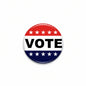 Vote pinback button with red white blue stars and stripes, 'VOTE' text