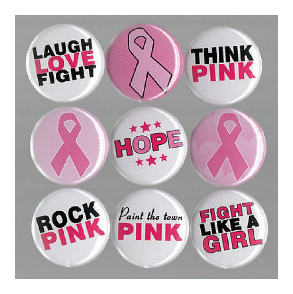 BREAST CANCER AWARENESS pin button set pink ribbon hope