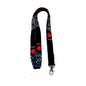 Black Jesus-themed lanyard with red hearts, metal hook and keyring clip