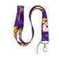 Anime themed purple lanyard with cartoon sailor print and metal clasp hook for keys