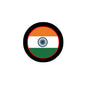 India flag 1.25-inch pinback button, circular black rim with tricolor and Ashoka wheel