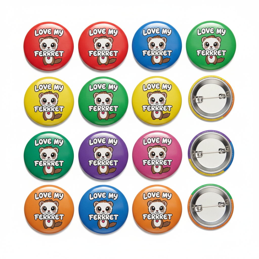 12 Pcs Love my Ferret Pet Kissing Pinback 1.25-inch
