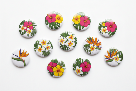 24 Pcs Luau Hawaii Flowers Pinback 1.25-inch