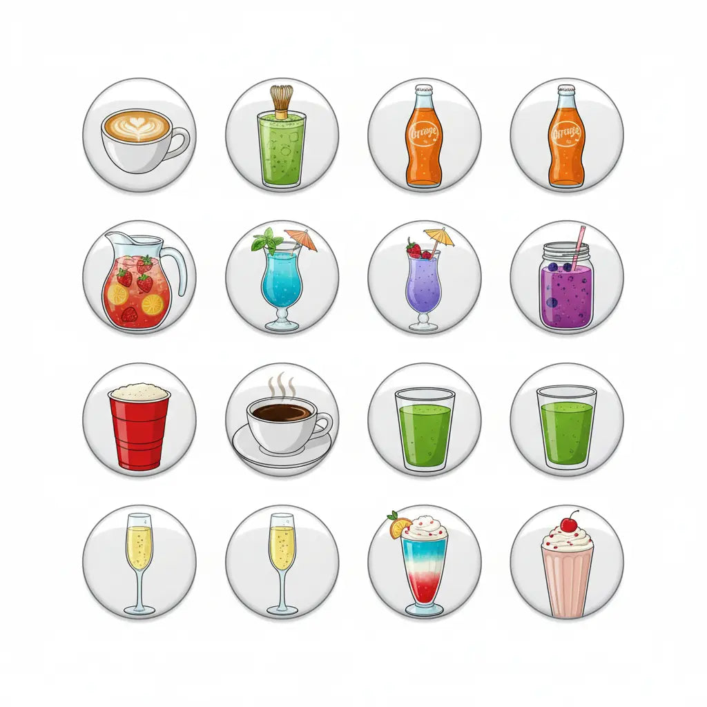 12 Pcs Set Drinks Collection Set Magnets 2.25-inch cliparts