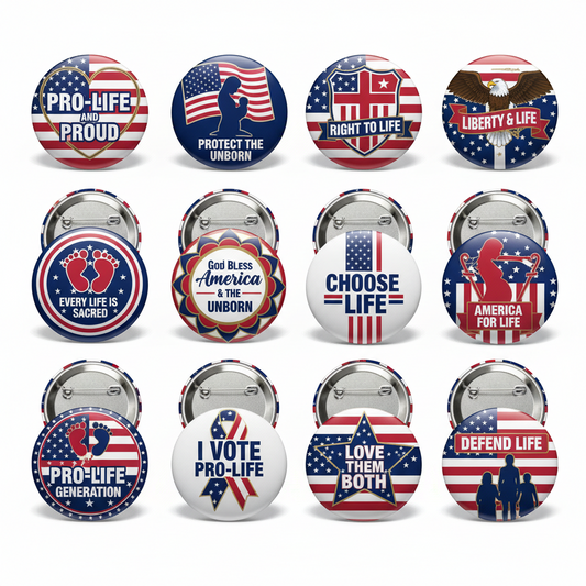 12 Pcs Pro Life Stars Stripes Pinback 2.25-inch