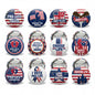 12-pack of round patriotic stars-and-stripes pinback buttons, 2.25-inch, with badge designs