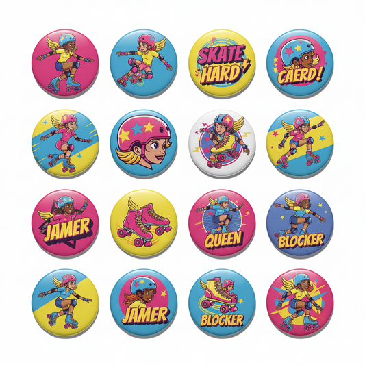 12 Pcs Set Roller Derby Skaters Pinback 1.25-inch Mypinbacks.com