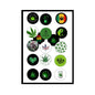 Cannabis leaf pinback badge set, 12 round pins with varied green leaf designs
