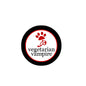 Round vegetarian vampire pinback button with red paw and black border