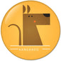 Kangaroo face pinback button, 2.25-inch, yellow with kangaroo graphic
