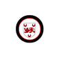 3-inch circular coat-of-arms magnet with red-and-white shield and lion crest