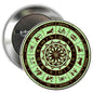 2.25-inch zodiac wheel pinback badge, green horoscope ring with starry center