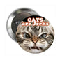 2.25-inch round pinback button: cat face and 'Cats are Jerks' text, with silver pin back.