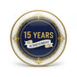 15 Years achievement certificate pinback badge, 2.25-inch round gold and navy blue