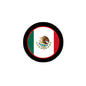 Mexico flag circular pinback button with black rim and center coat of arms