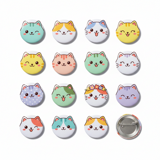 16 Pcs Adorable Cute Kitty Cats Pinback 1.25-inch Mypinbacks.com