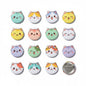 Set of 16 round kitty cat face pinback buttons, includes metal clasp back.