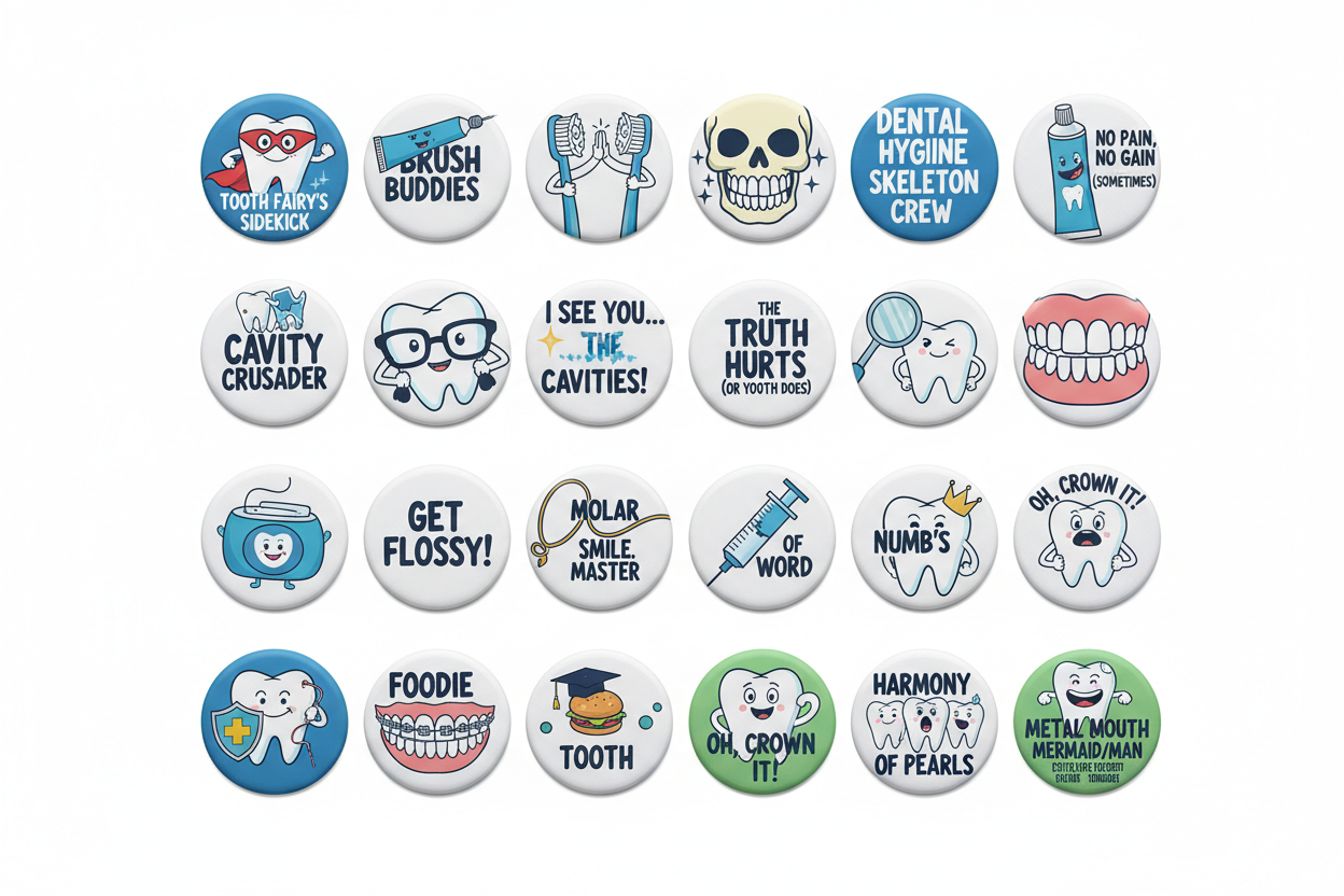 16 Pcs Dentist Humor Collection Pinback 1.25-inch