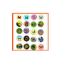 Colorful butterfly pinback button set in a grid on a display card