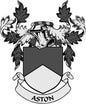 Aston crest arms magnet with black shield and banner reading ASTON