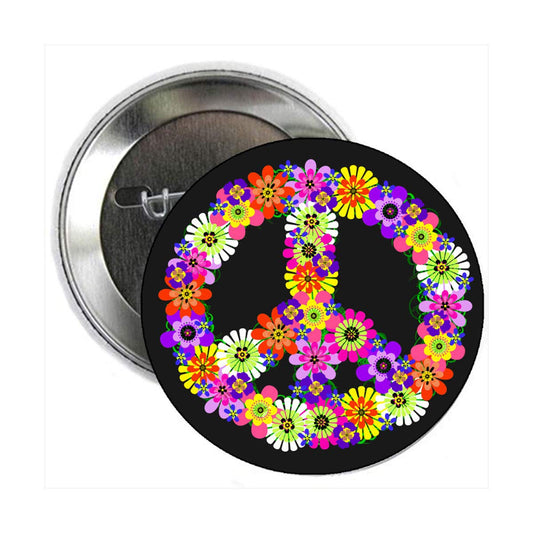 10 Pcs Bright Floral Peace Sign Badges Pinback Badge 1.25" for Jackets, Backpacks, etc.
