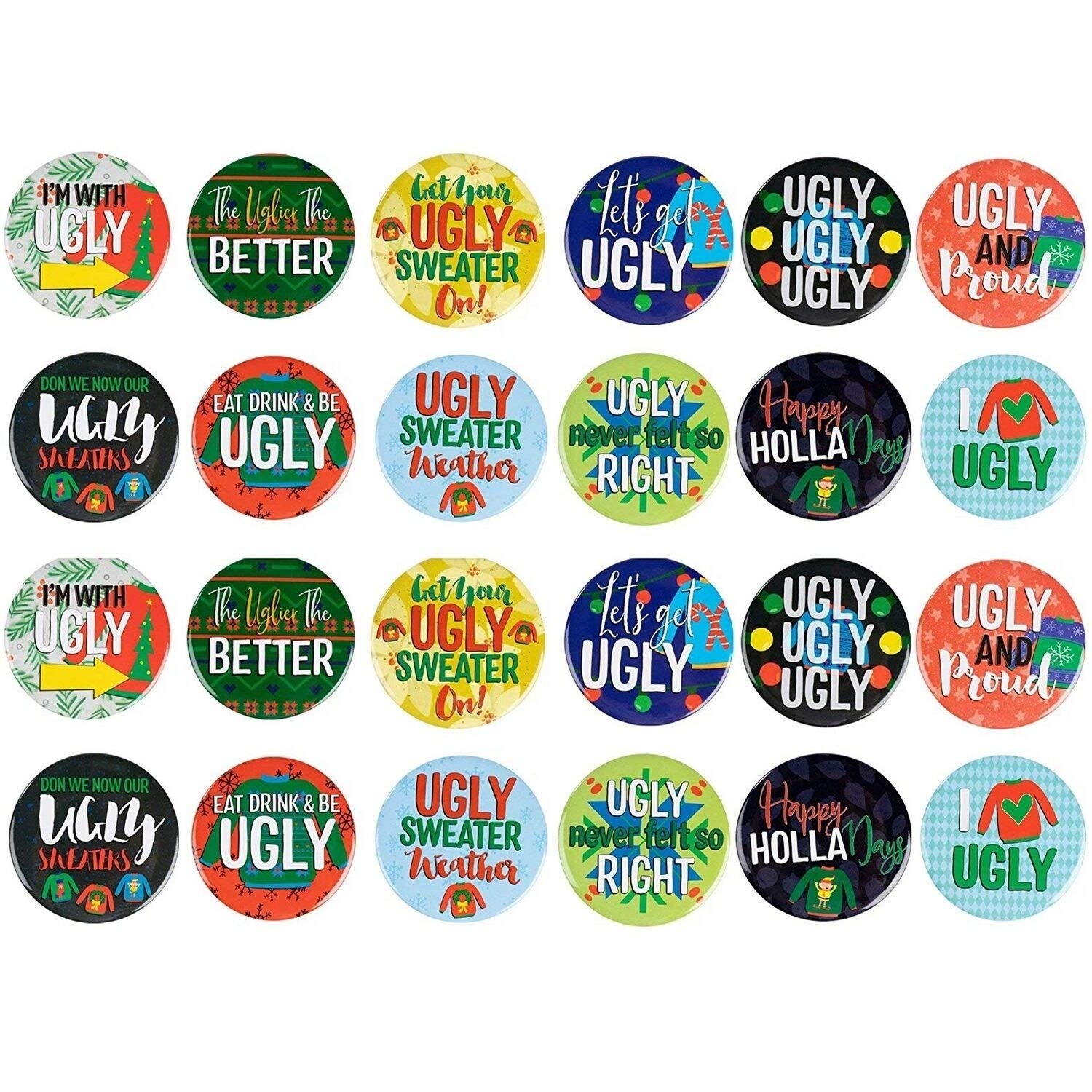 MISC 24x Christmas Round Pinback Button Pin 12 Designs for Kids Party Favors 2.25-inch Default Title