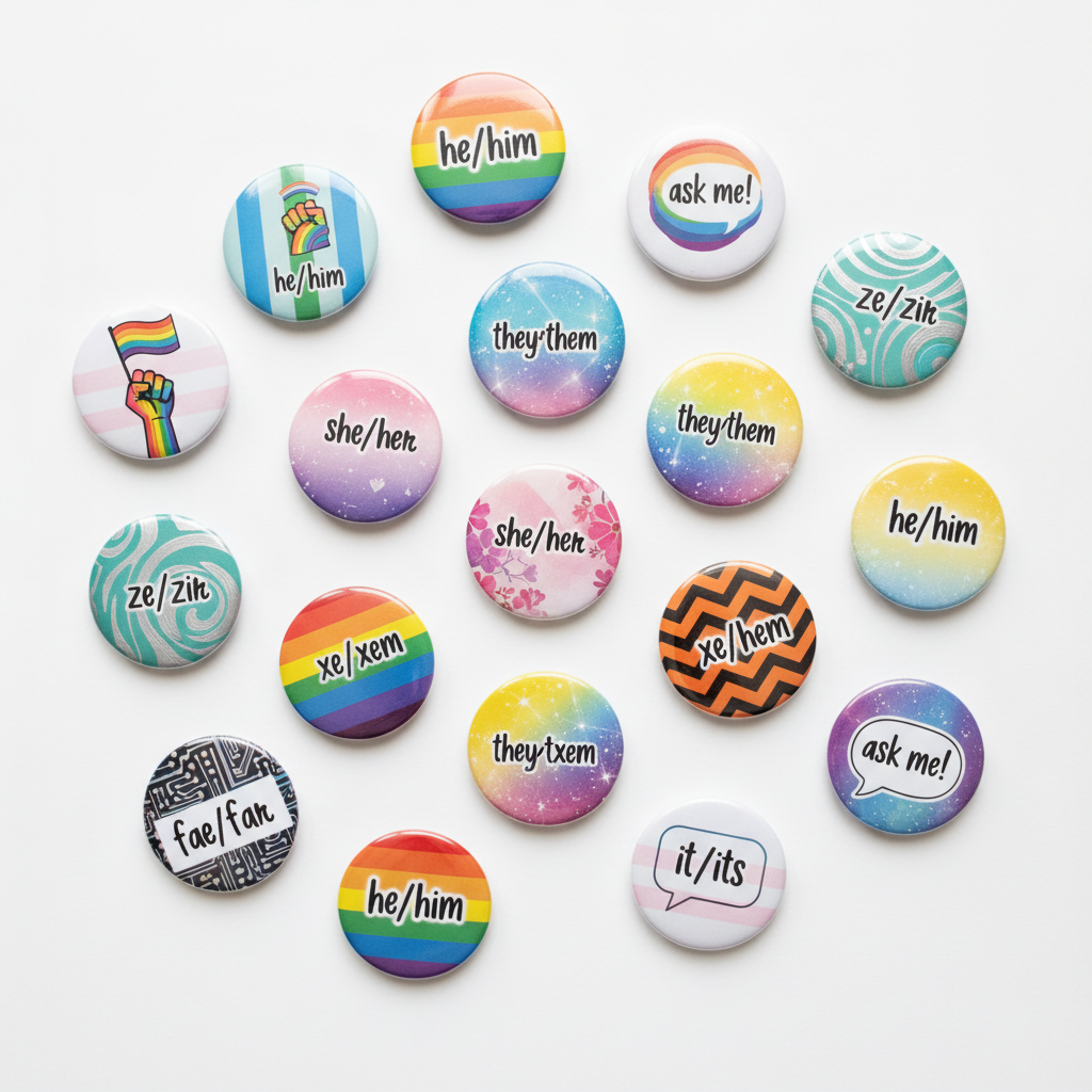 Pronouns Bulk Pinback 1.25-inch 18 Pcs