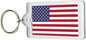 USA flag lucite acrylic keychain, clear rectangle with red stripes and blue stars
