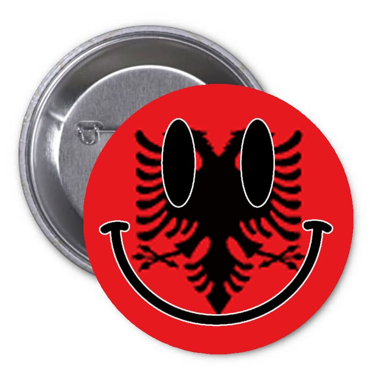 Smiley Face Albania Flag 1.25-inch Pinback Button Pin Countries Pride Nationality Default Title