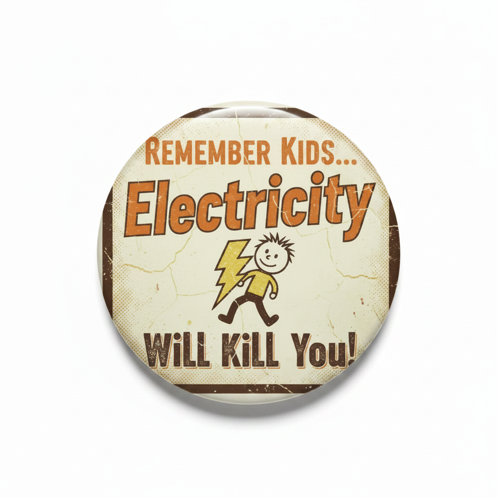 A round pinback button badge featuring a vintage-style design with the text 'REMEMBER KIDS.