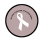Bone cancer awareness button pin with white ribbon and circular text