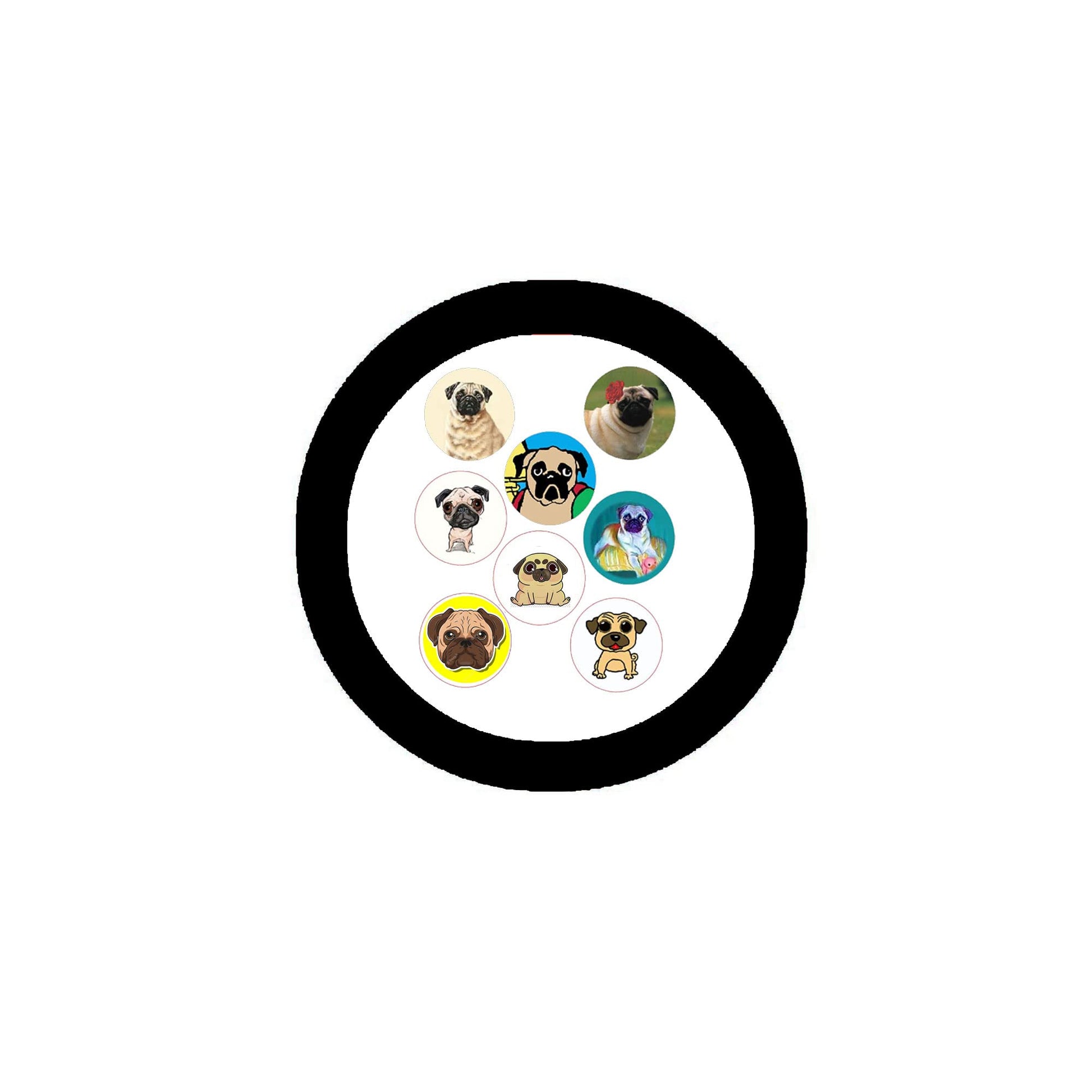 Pug Lovers Dogs Button Pinback Button Pin 1.25-inch Set of 8 Default Title
