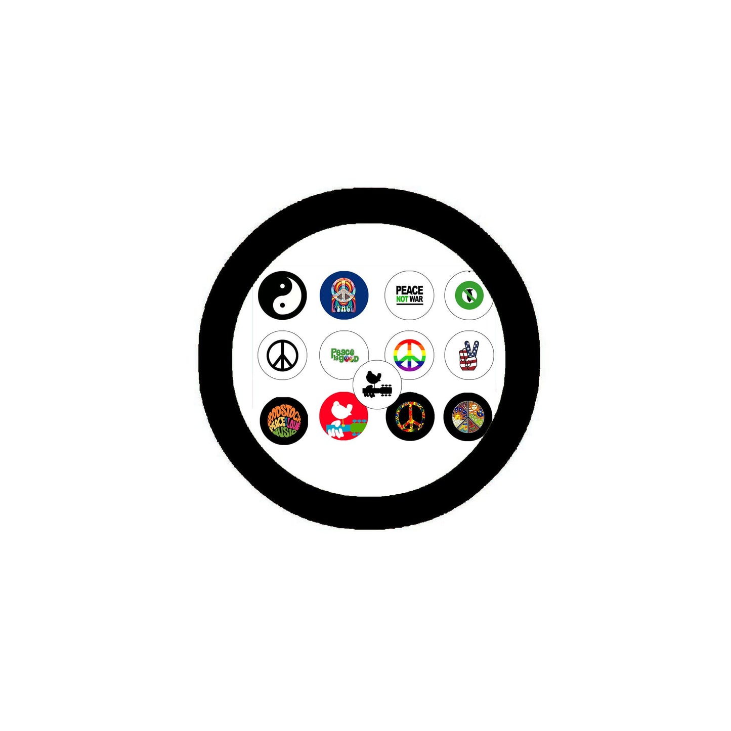 12 Pcs Set Hippie collection Pinbacks Buttons Badges 1.25-inch for Jackets, Backpack, hats