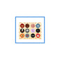 Set of 12 bacon-themed pinback buttons with circular designs and safety pins