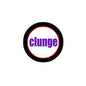 2.25-inch pinback button with black border, red ring, and purple 'clunge' on white