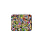 Colorful character collage mouse pad with rounded corners and dark border