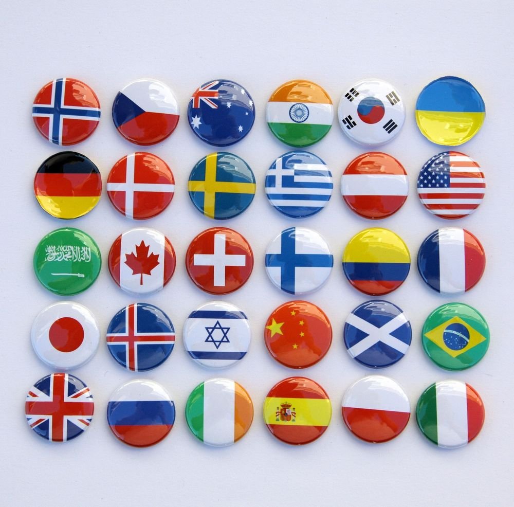 Customized Asstd Flags of the World 12 Pc Pinback Button Pin Send your list