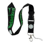 Black lanyard with green Heineken text, phone strap and metal key clip