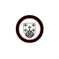 Round coat of arms magnet with black outer ring and red inner border