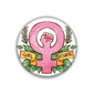 2.25-inch round social equality fridge magnet, pink fist with “Girl Power” ribbon wreath