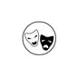 2.25-inch drama button pinback with black theater masks in a circle