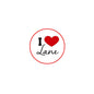 I Love Lane pinback button, red heart and white background with black text